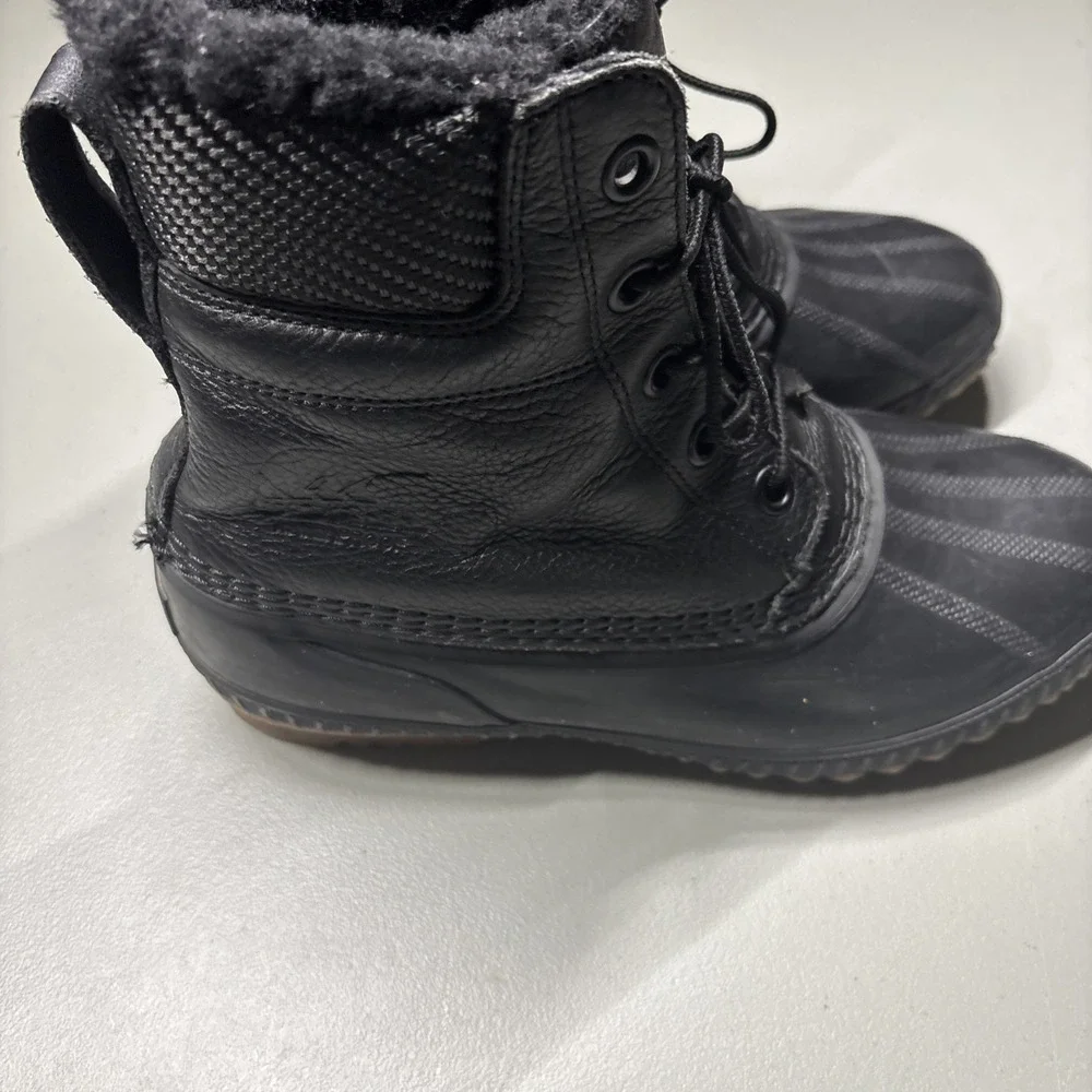 Sorel Cheyanne II Duck Boots Mens 9 Black Leather Waterproof Winter NM3498-010